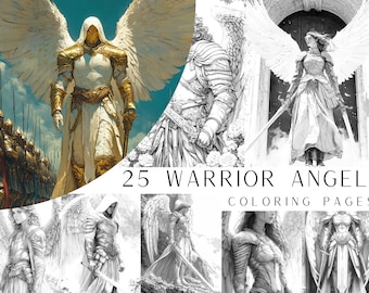 25 Warrior Angel Coloring Pages - Adult And Kids Coloring Book, Digital Coloring Sheets, Instant Download, Printable PDF File.
