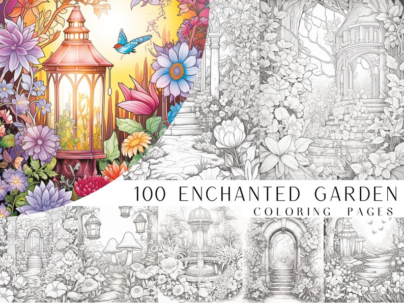 100 Enchanted Garden Coloring Pages Adults and Kids Coloring Book