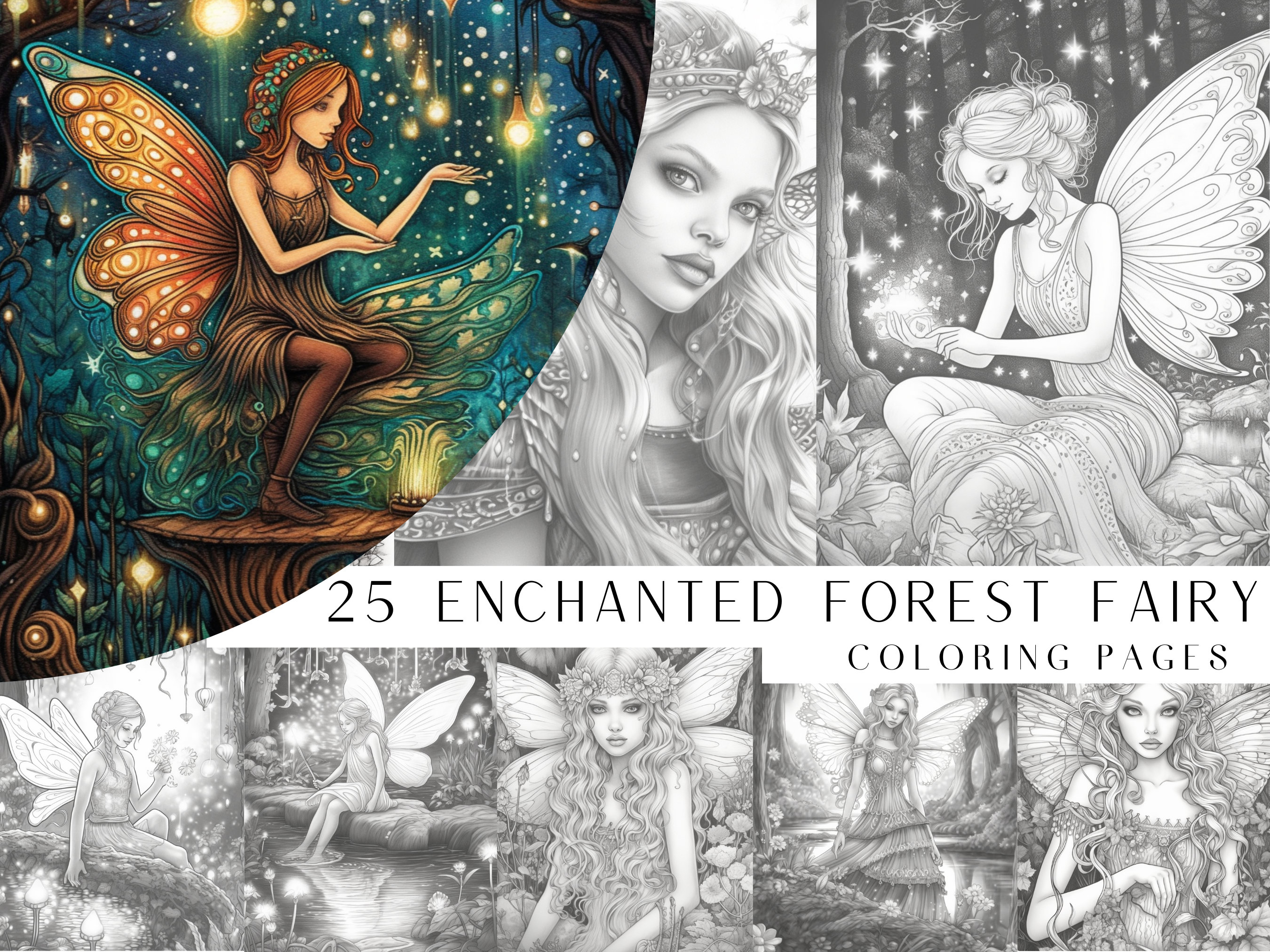 25 Enchanted Forest Fairy Coloring Pages Adult and Kids - Etsy