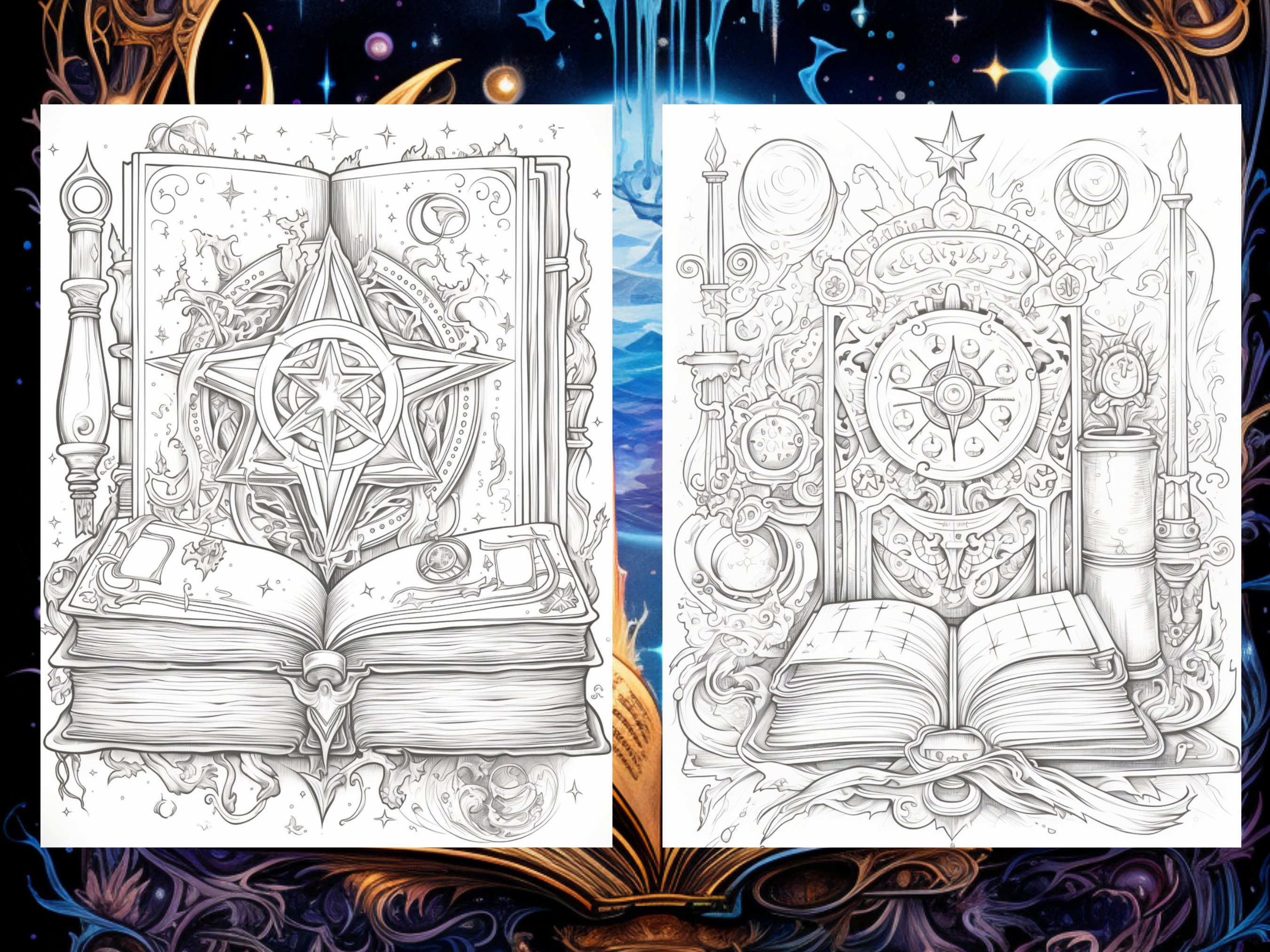 50 Magical Spellbook Coloring Pages - Adult and Kids Coloring Book ...