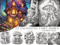 25 Enchanted Fairy Home Coloring Pages - Adult And Kids Coloring Book, Greyscale, Coloring Sheets, Instant Download, Printable PDF File.