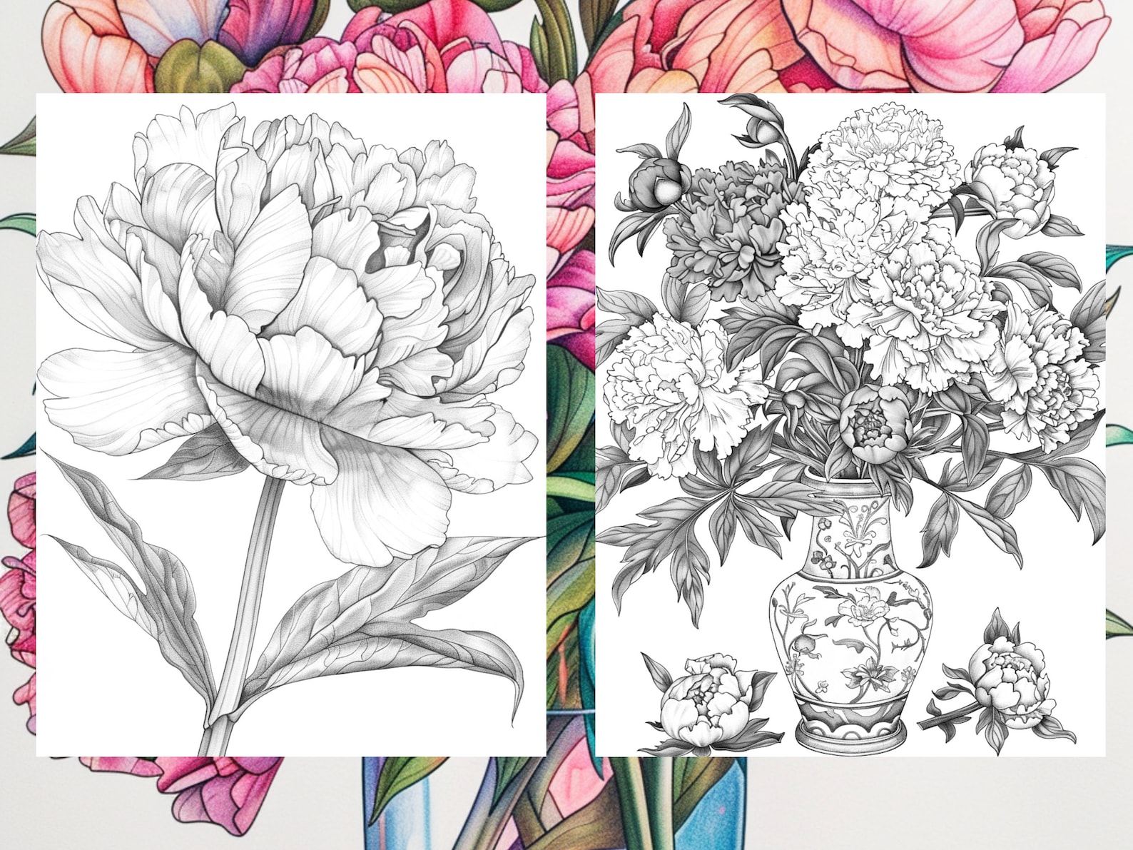 25 Peony Flower Coloring Pages - Adults and Kids Coloring Book ...