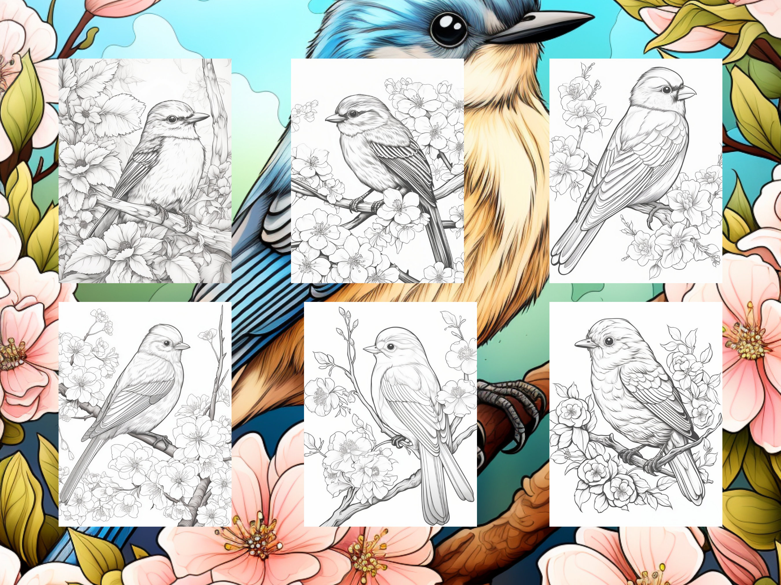 25 Cute Bird Coloring Pages - Adults and Kids Coloring Book, Digital ...