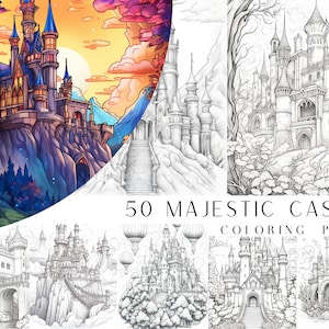 50 Majestic Castle Coloring Pages - Adult And Kids Coloring Book, Fantasy Coloring Sheets, Instant Download, Printable PDF File.