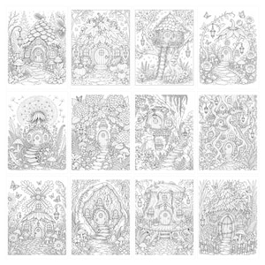 200 Enchanted Fairy Home Coloring Pages, Mushroom Cottage Designs (Light Dark) image 20