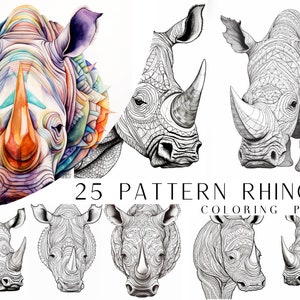 50 Patterned Rhino Coloring Pages - Adults And Kids Coloring Book, Digital Coloring Sheets, Instant Download, Printable PDF File.