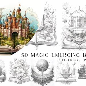 50 Magic Emerging Book Coloring Pages - Adult And Kids Coloring Book, Fantasy Coloring Sheets, Instant Download, Printable PDF File.