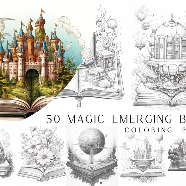 50 Magic Emerging Book Coloring Pages - Adult And Kids Coloring Book, Fantasy Coloring Sheets, Instant Download, Printable PDF File.