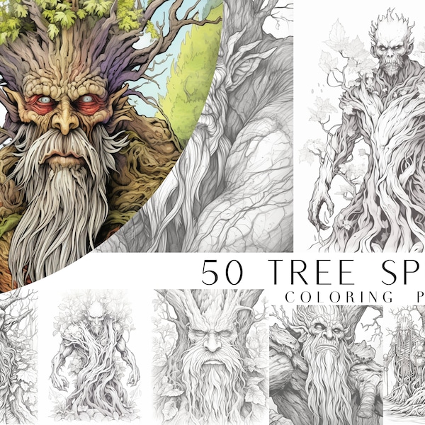 50 Tree Spirit Coloring Pages - Adult And Kids Coloring Book, Fantasy Coloring Sheets, Instant Download, Printable PDF File.