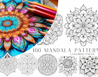100 Mandala Coloring Pages, Intricate Mandala Patterns, Adult Coloring Book, Digital Coloring Sheets, Instant Download, Printable PDF File