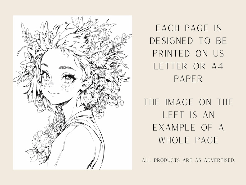 Puede incluir: Ilustraci&oacute;n en blanco y negro de una mujer con flores en el pelo. La imagen es un ejemplo de una p&aacute;gina para colorear imprimible dise&ntilde;ada para papel tama&ntilde;o Carta de EE. UU. o A4.