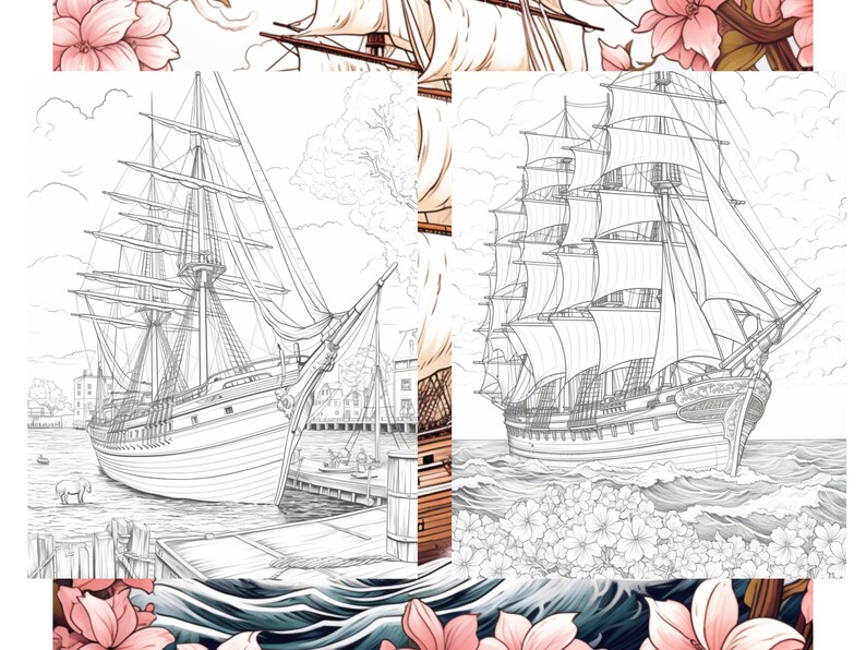 25 Voyager Ship Coloring Pages Adult and Kids Coloring Book, Greyscale ...