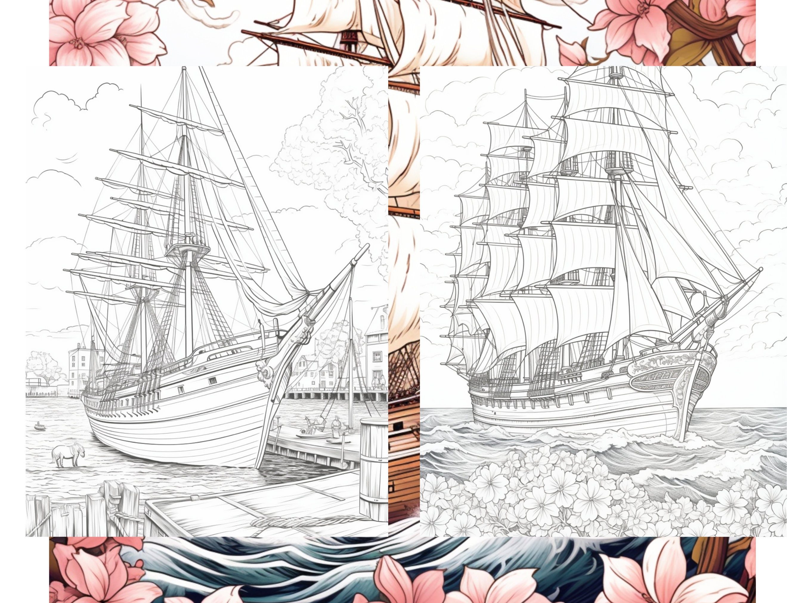 25 Voyager Ship Coloring Pages Adult and Kids Coloring Book, Greyscale ...