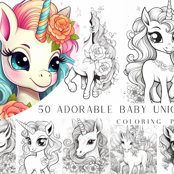 Baby Unicorn Coloring Pages - Etsy