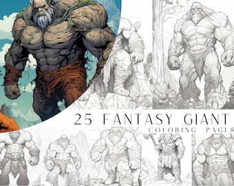 25 Fantasy Giant Coloring Pages - Adult And Kids Coloring Book, Fantasy Coloring Sheets, Instant Download, Printable PDF File.