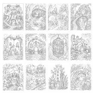 200 Enchanted Fairy Home Coloring Pages, Mushroom Cottage Designs (Light Dark) image 5