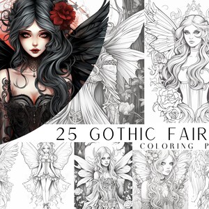 25 Gothic Fairy Coloring Pages - Adult And Kids Coloring Book, Fantasy Coloring Sheets, Instant Download, Printable PDF File.