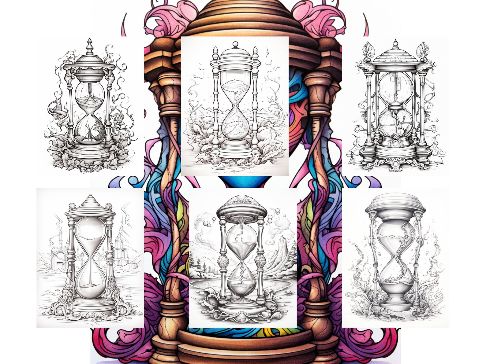 100 Magical Hourglass Coloring Pages Adults and Kids Coloring Book, Digital Coloring Sheets ...