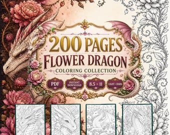 200 Flower Dragon Coloring Pages, Fantasy Floral Designs (PDF Download)