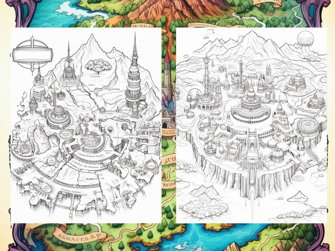 50 Fantasy Map Coloring Pages Adult and Kids Coloring Book - Etsy Canada