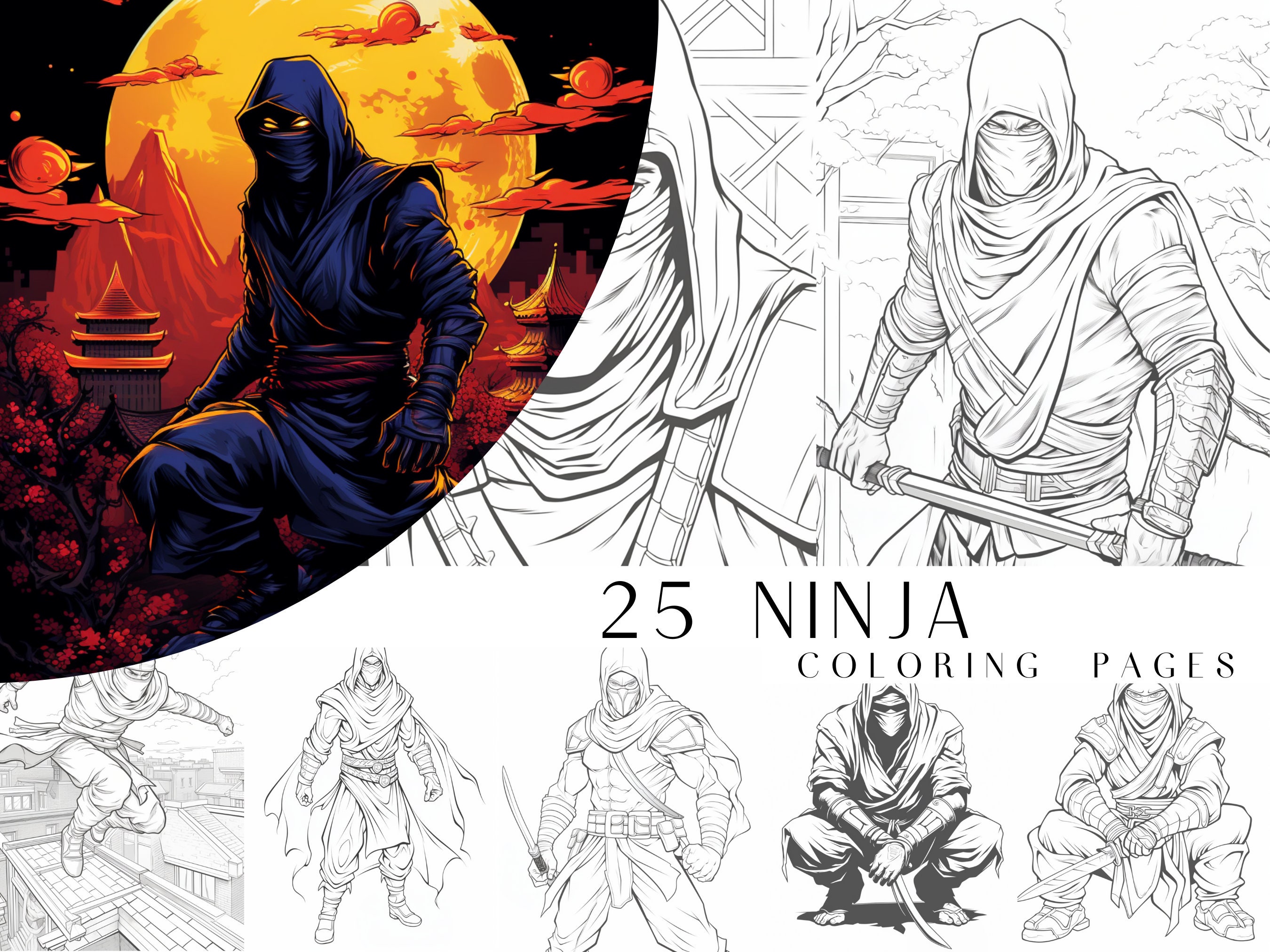 Ninja Warrior Coloring Page  Warrior drawing, Ninja art, Samurai drawing