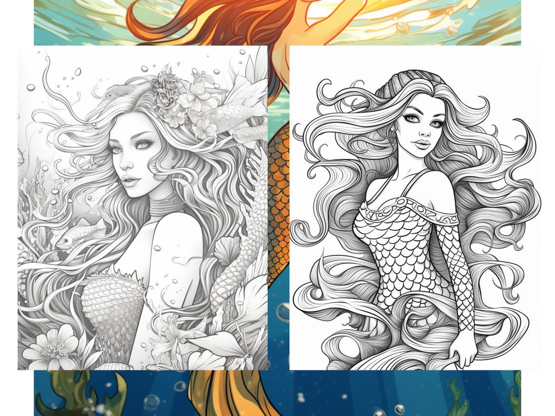 25 Mythical Mermaid Coloring Pages Adult and Kids Coloring Book