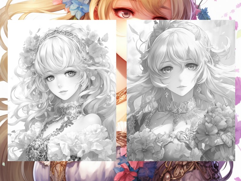 25 Anime Princess Coloring Pages - Adult And Kids Coloring Book, Fantasy Coloring Sheets, Instant Download, Printable PDF File. image 3