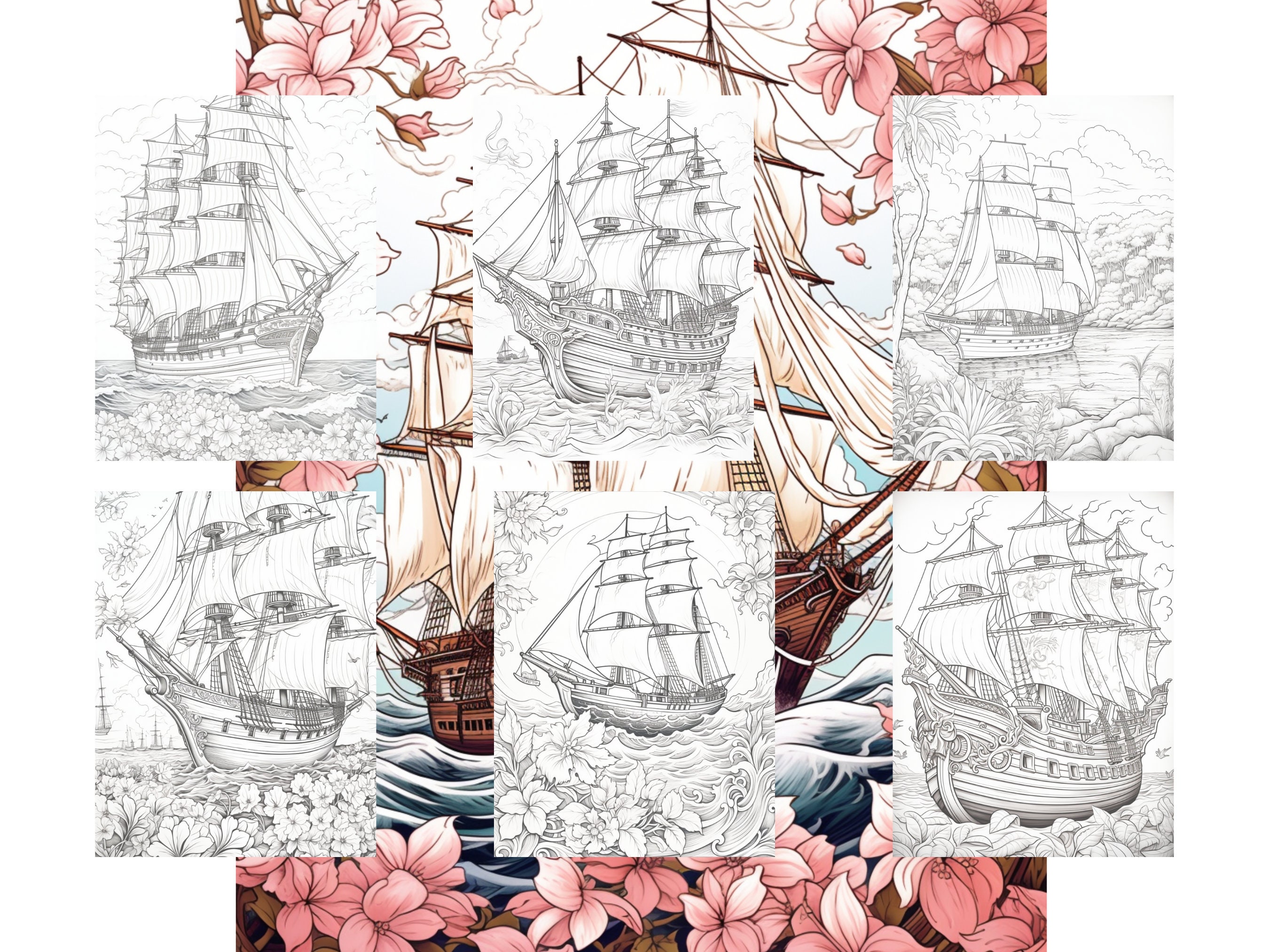 25 Voyager Ship Coloring Pages Adult and Kids Coloring Book, Greyscale ...