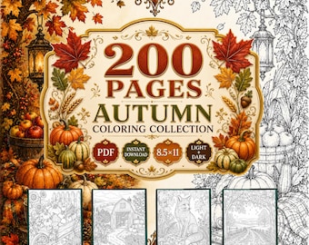 200 Autumn Coloring Pages, Cozy Cottages, Harvest Scenes, Forest Landscapes (PDF Download)