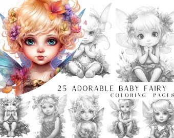 25 Adorable Baby Fairy Coloring Pages - Adult And Kids Coloring Book, Fantasy Coloring Sheets, Instant Download, Printable PDF File.