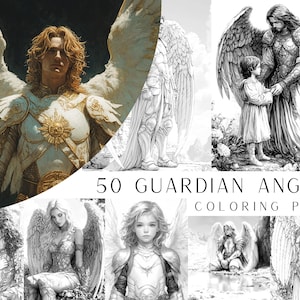 50 Guardian Angel Coloring Pages - Adult And Kids Coloring Book, Digital Coloring Sheets, Instant Download, Printable PDF File.