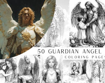 50 Guardian Angel Coloring Pages - Adult And Kids Coloring Book, Digital Coloring Sheets, Instant Download, Printable PDF File.