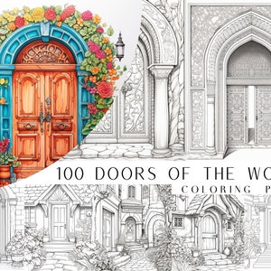 100 Doors of the World Coloring Pages - Adult And Kids Coloring Book, Mindful Coloring Sheets, Instant Download, Printable PDF File