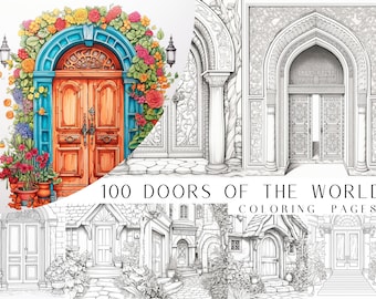 100 Doors of the World Coloring Pages - Adult And Kids Coloring Book, Mindful Coloring Sheets, Instant Download, Printable PDF File