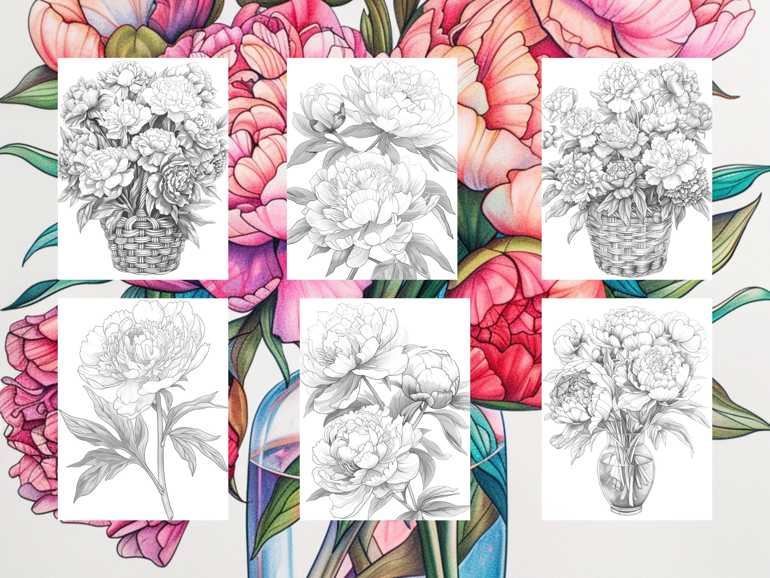 25 Peony Flower Coloring Pages - Adults and Kids Coloring Book ...