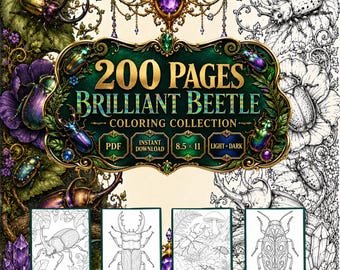 200 Brilliant Beetle Coloring Pages, Floral Insects, Botanical Nature (Light + Dark PDF)