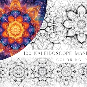 100 Kaleidoscope Mandala Coloring Pages - Instant Digital PDF Download, Adult Coloring Book, Printable Coloring Sheets, Instant Download