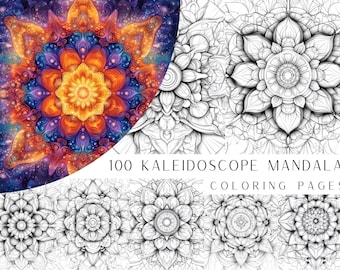 100 Kaleidoscope Mandala Coloring Pages - Instant Digital PDF Download, Adult Coloring Book, Printable Coloring Sheets, Instant Download