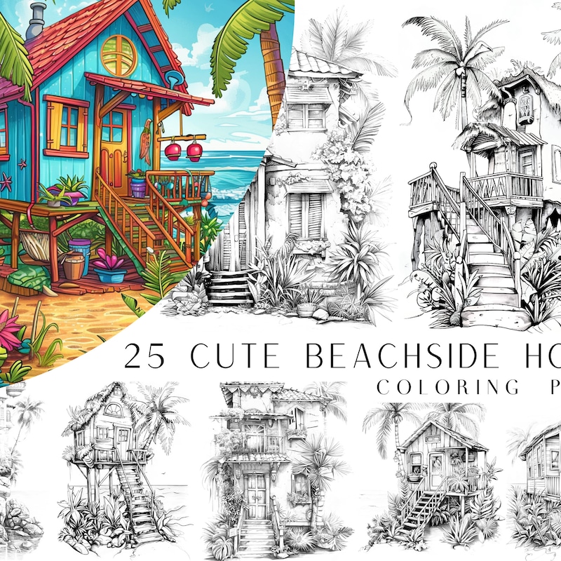 Beach House Coloring Page - Etsy