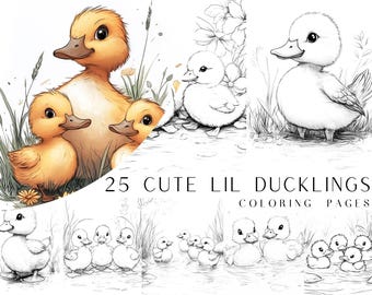 25 Cute lil Duckling Coloring Pages - Adult And Kids Coloring Book, Animal Coloring Sheets, Instant Digital Download, Printable PDF File, AI
