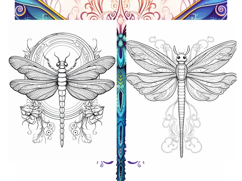 25 Dragonfly Coloring Pages Adults Coloring Book Greyscale - Etsy