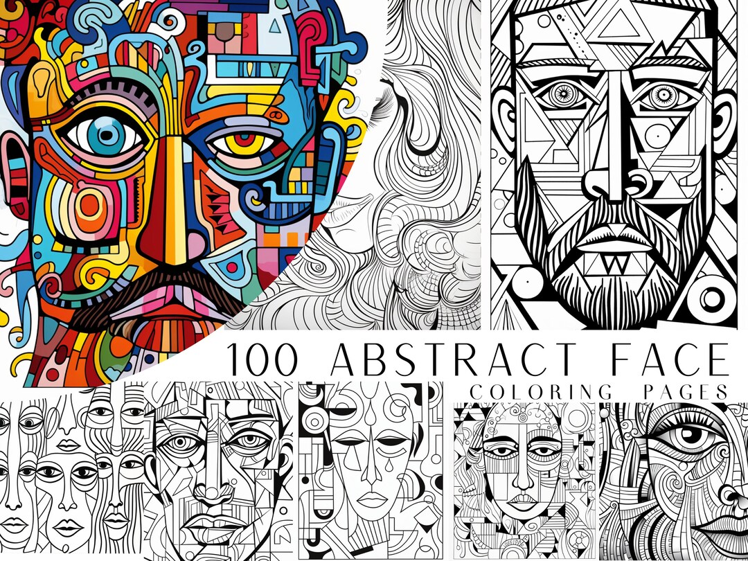 100 Abstract Faces Coloring Pages - Adult and Kids Coloring Book, Learn ...