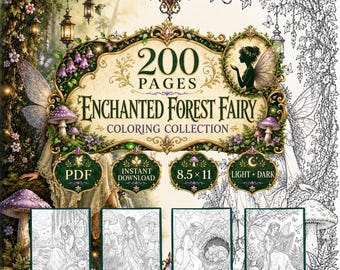200 Enchanted Forest Fairy Coloring Pages, Woodland Magic, Light + Dark (PDF Download)