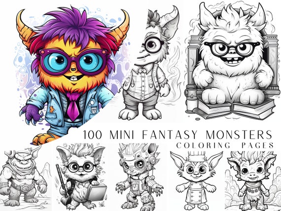 100 Mini Fantasy Monster Coloring Pages - Adult And Kids Coloring Book, Fantasy Coloring Sheets, Instant Download, Printable PDF File.