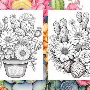 25 Floral Cactus and Succulent Coloring Pages - Adult Coloring Book ...