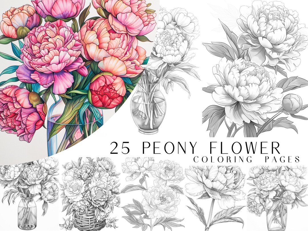 25 Peony Flower Coloring Pages - Adults and Kids Coloring Book ...
