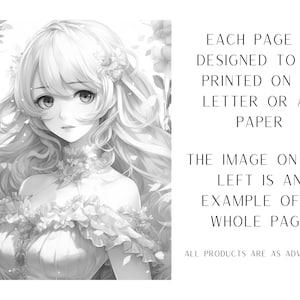 May include: A black and white illustration of a woman with long hair and a floral dress. The image is designed to be printed on US Letter or A4 paper.