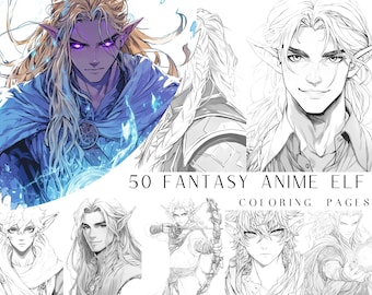 50 Fantasy Anime Elf Coloring Pages - Adult And Kids Coloring Book, Fantasy Coloring Sheets, Instant Download, Printable PDF File.