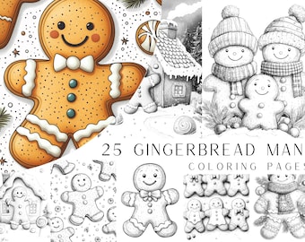 25 Gingerbread Men Coloring Pages - Adult And Kids Coloring Book, Christmas Coloring Sheets, Instant Download, Printable PDF File, Seasonal