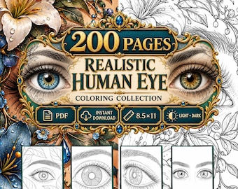 200 Realistic Human Eye Coloring Pages | Detailed Eye & Iris Coloring Book | Printable PDF